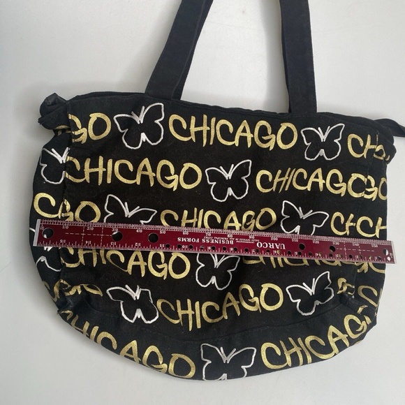 Robin Ruth Black Canvas Butterfly Tote Bag - Chicago Graphic, 16"x10"x5" - Picture 8 of 10